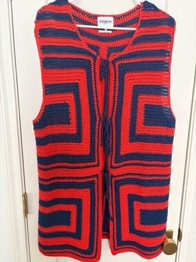 Anthropologie FRNCH Crochet Knitted Top in Red & Navy